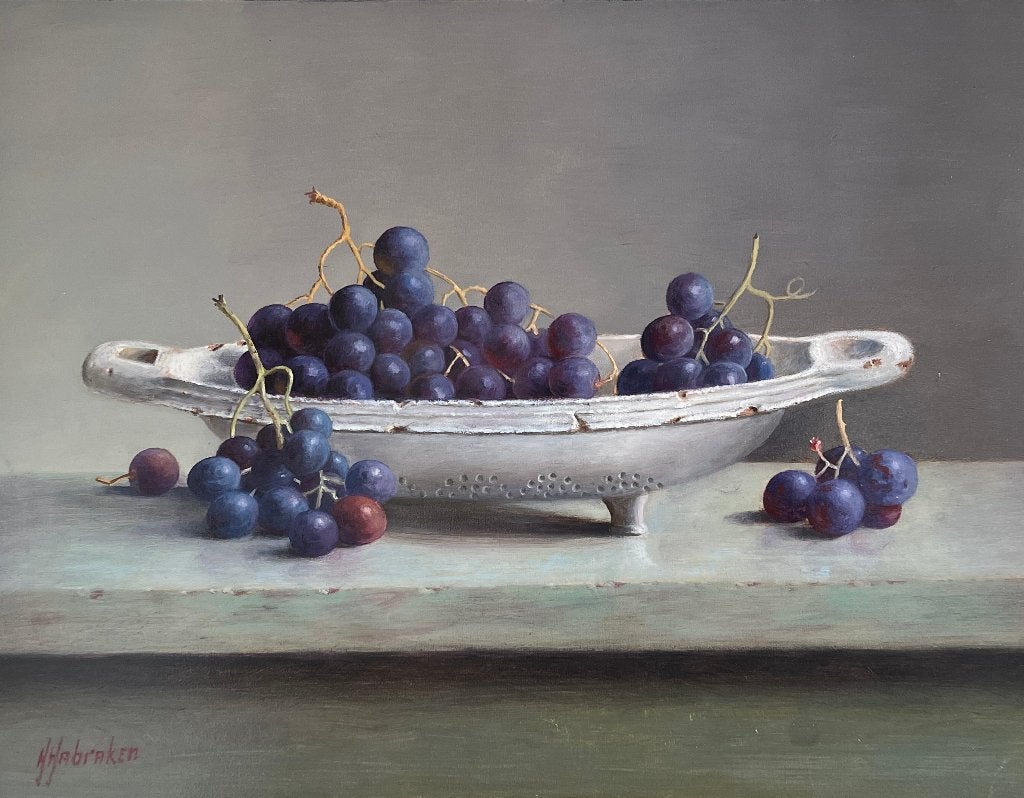 Schilderij druiven in een schaal. Hans Habraken.