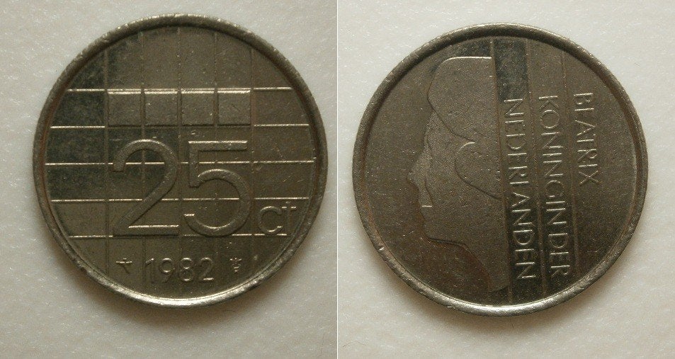 Beatrix 25 cent 1982 - 1982 - 1985, Postzegels en Munten, Ophalen of Verzenden, Koningin Beatrix, 25 cent, Losse munt