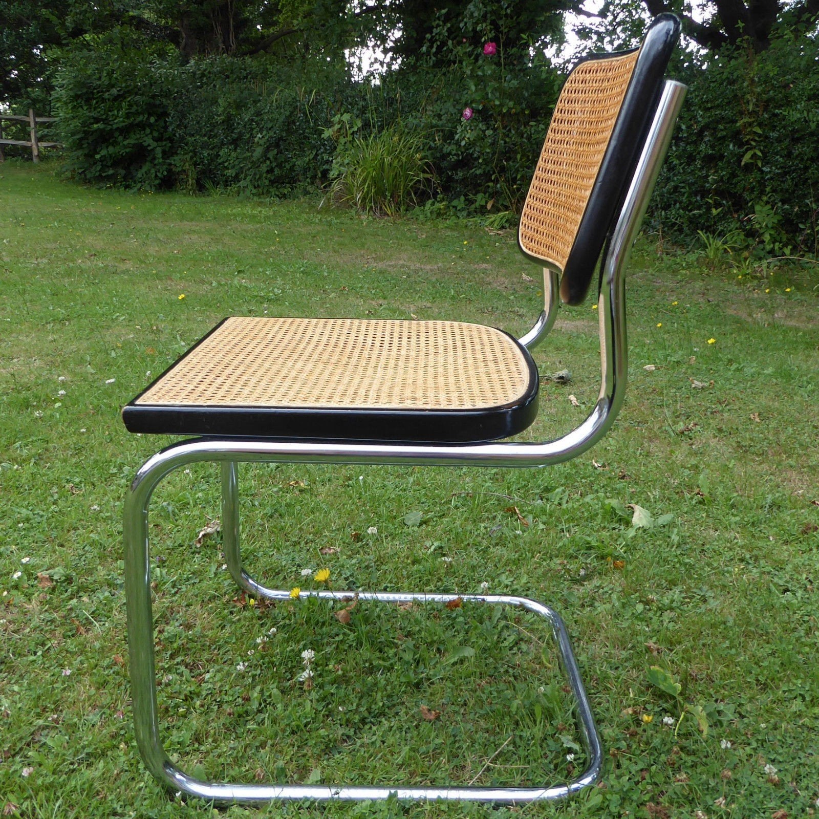 4x Cesca Breuer rotan webbing stoel zwart Made in Italy, Huis en Inrichting, Stoelen, Gebruikt, Hout, Zwart, Ophalen of Verzenden
