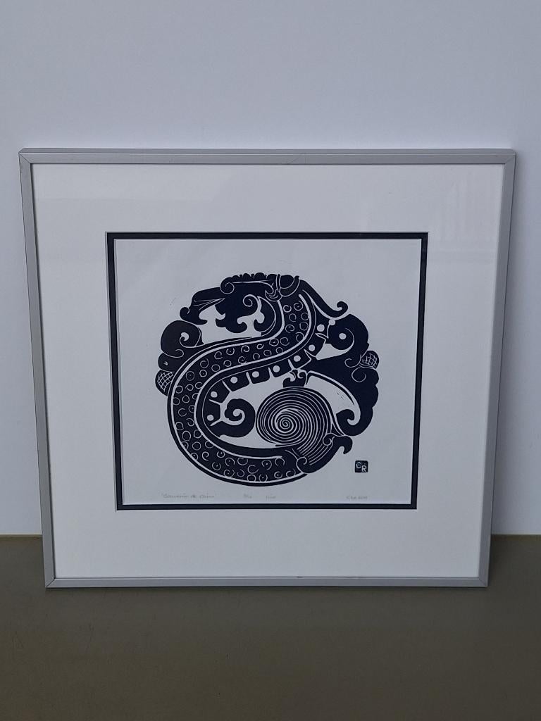 linosnede Christel Roemermann Souvenir de China 8/12 41x41cm, Antiek en Kunst, Ophalen of Verzenden