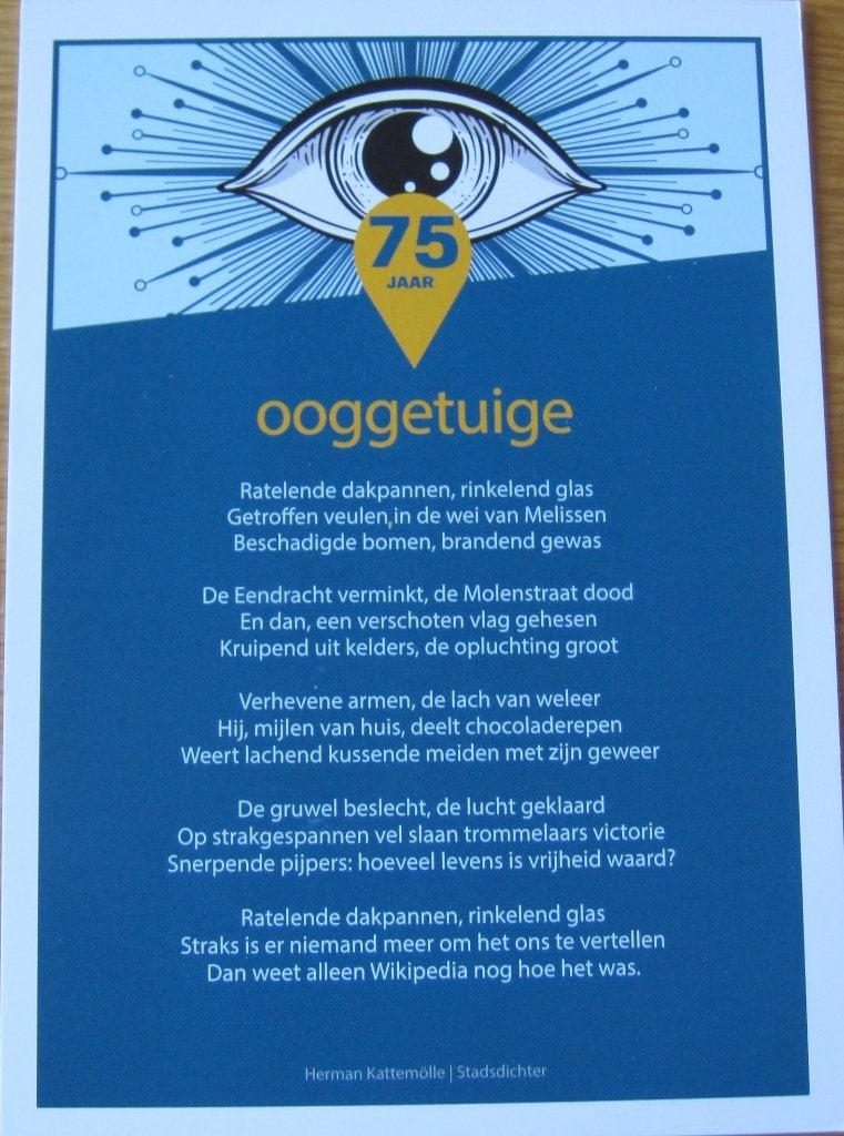 gedicht op ansichtkaart - Ooggetuige - 75 jaar bevrijding, Verzamelen, Verzenden, 1980 tot heden, Ongelopen, Overige thema's