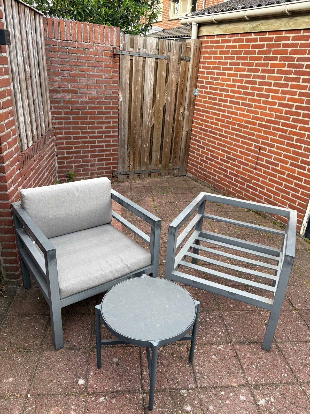 Loungeset met tafel - Te ruil voor een fles wijn!, Gebruikt, Aluminium, Loungeset, Stoel