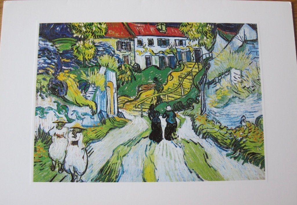 Vincent van Gogh - de trappen in Auvers met mensen, Verzamelen, Ophalen of Verzenden, 1980 tot heden, Gelopen, Overige thema's