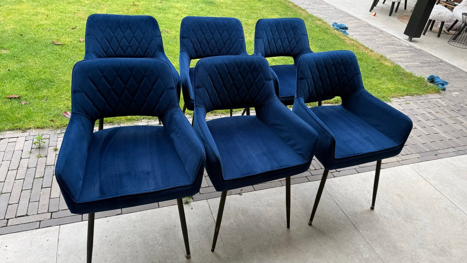6x Bronx71 Eetkamerstoelen - Fluweel Blauw, Huis en Inrichting, Stoelen, Ophalen, Blauw, Zo goed als nieuw, Stof