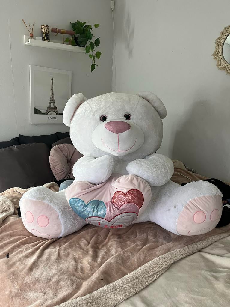 Grote witte teddybeer met hart, Ophalen, Gebruikt, Beer