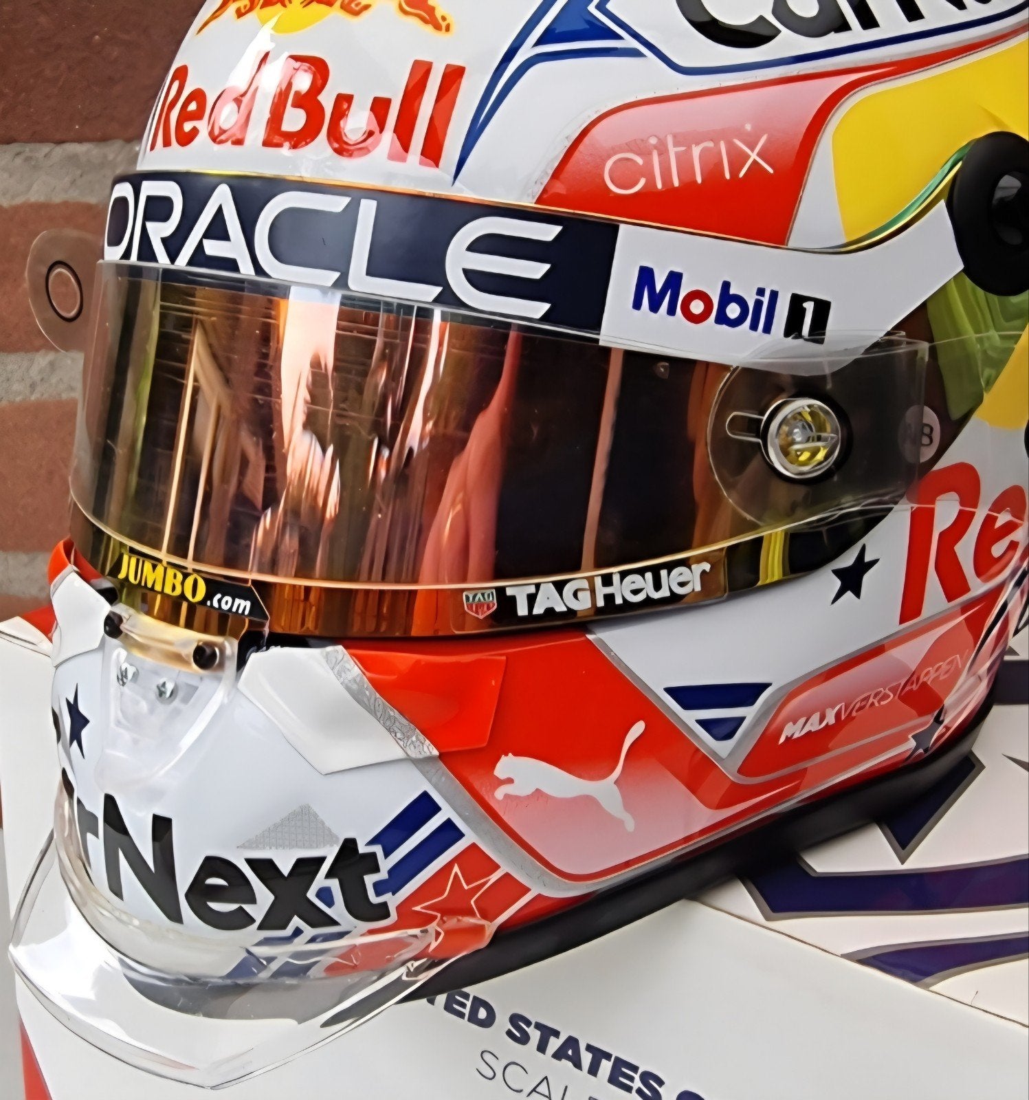 Max Verstappen helm 1:2 United States GP 2022 + Updates., Ophalen of Verzenden, Zo goed als nieuw, Formule 1