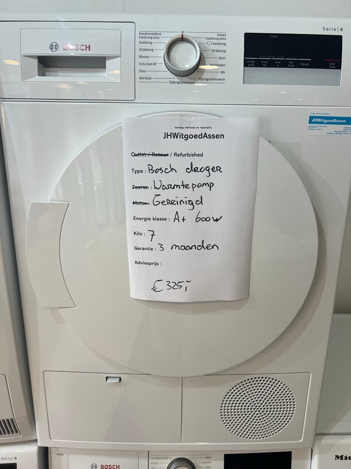 Bosch Serie 4 Warmtepompdroger - 7 kg, A+ energieklasse, 6 tot 8 kg, Ophalen of Verzenden, JhwitgoedAssen, JhwitgoedAssen