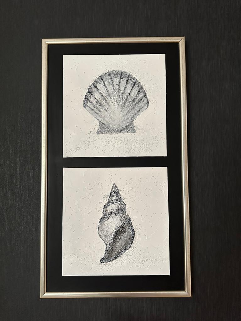 Wanddecoratie schelpen met 3D-effect in lijst, Huis en Inrichting, Ophalen of Verzenden, Gebruikt, Hout