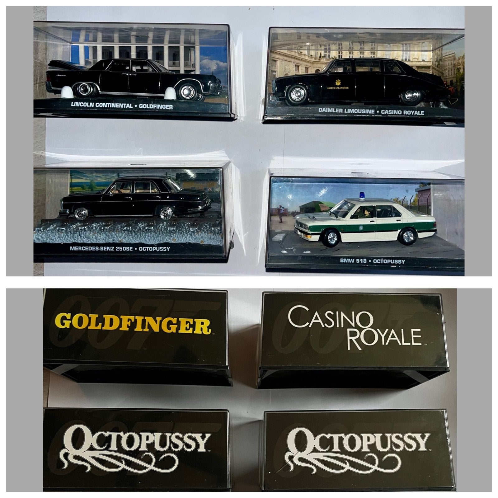 4x James Bond 007 1:43 Goldfinger Octopussy BMW Polizei, Ophalen of Verzenden, Zo goed als nieuw, Auto, Overige merken