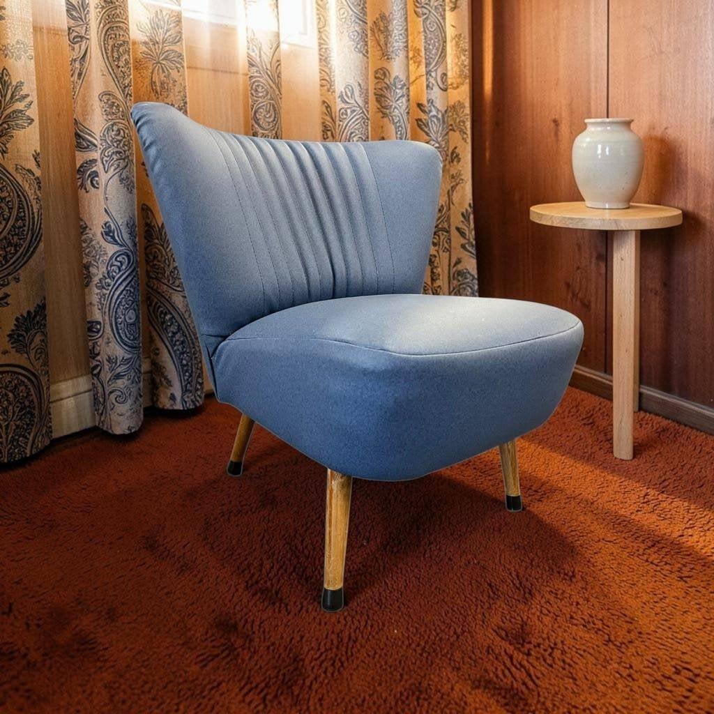 Vintage  jeansblauwe cocktailstoel / fauteuil / clubzetel, Ophalen, Noord-Brabant