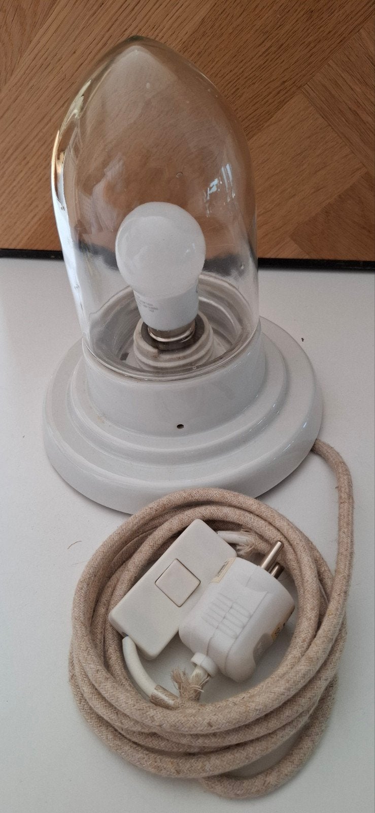 Vintage porselein wandlamp met glazen kap L&WB, Ophalen of Verzenden