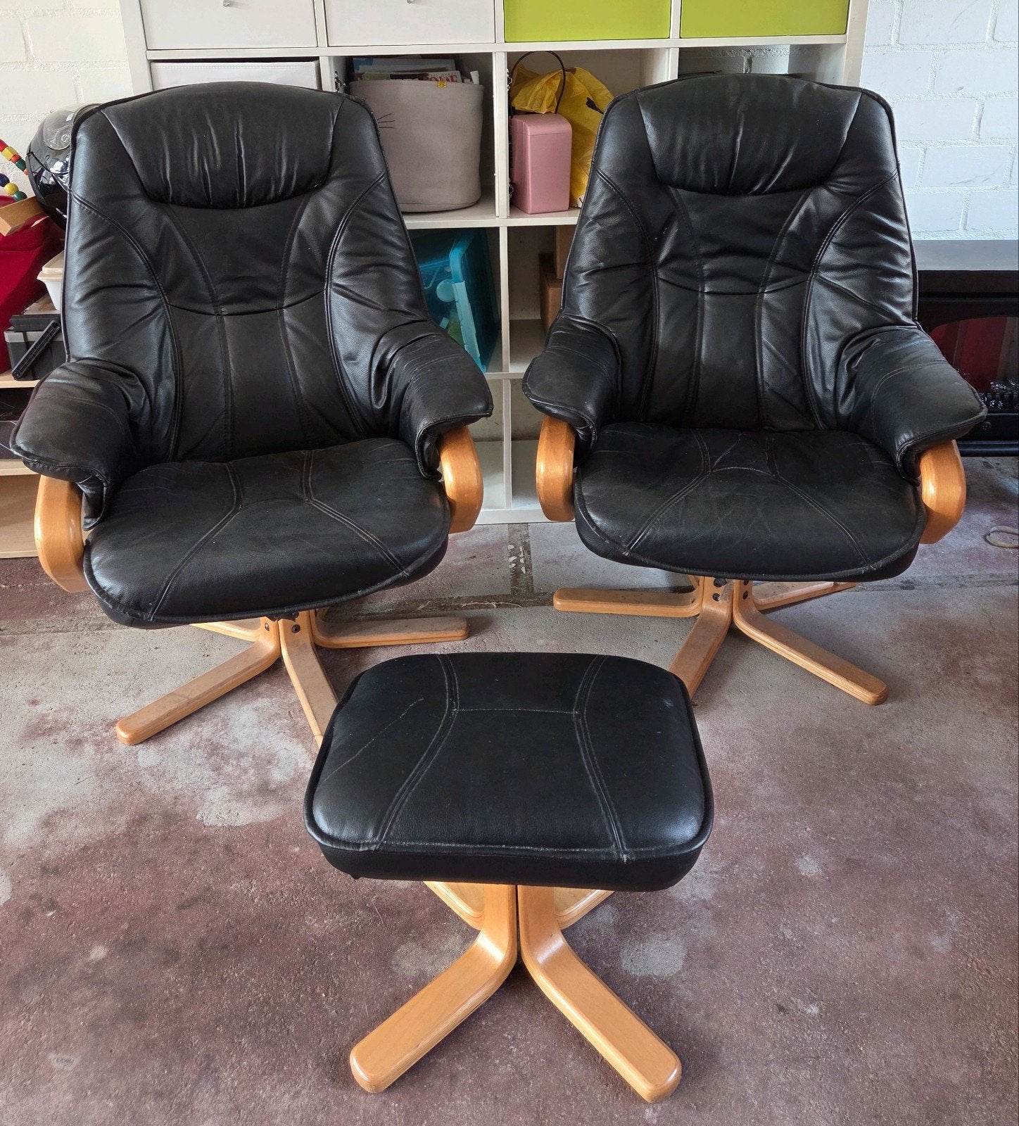 Leren relax fauteuils, Huis en Inrichting, Fauteuils, Ophalen, Gebruikt, 50 tot 75 cm, Leer