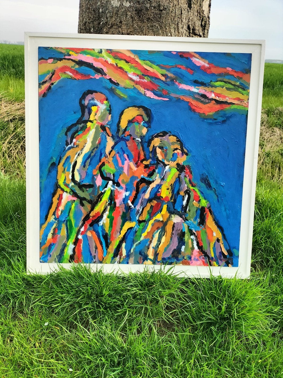 Levendig Kleurrijk Abstract Schilderij - Mensfiguren, Ophalen of Verzenden