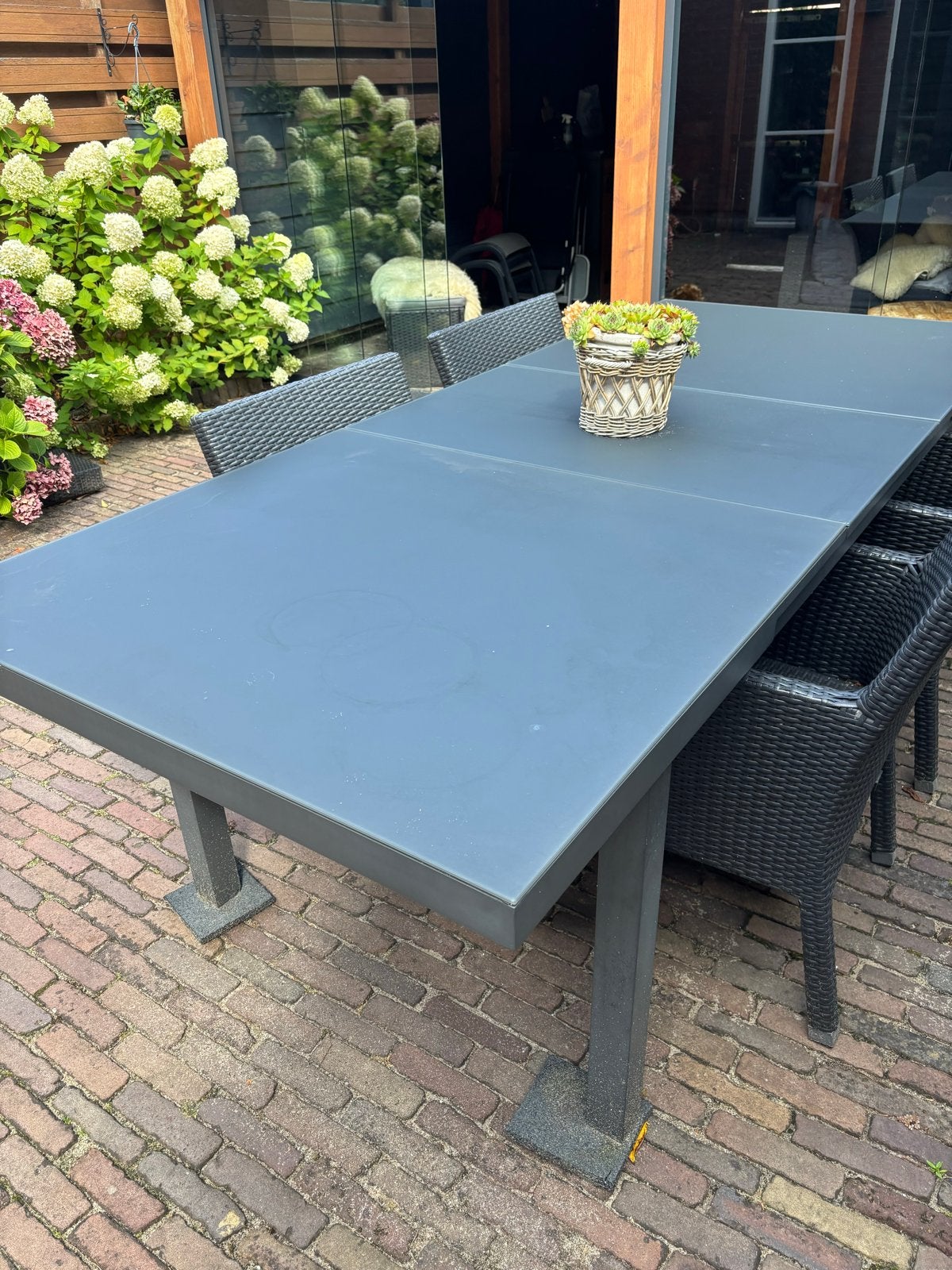 Uitschuifbare tuintafel met ingebouwd systeem, Tuin en Terras, Tuintafels, Ophalen, Gebruikt, Rechthoekig, Metaal