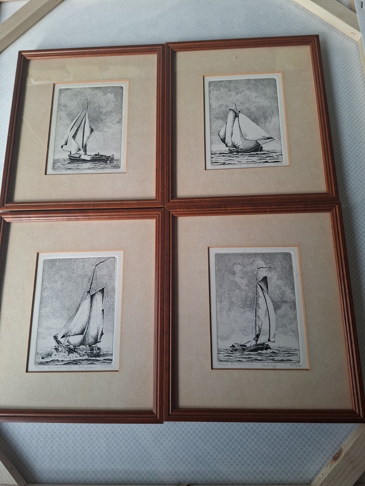 complete set van vier Nederlandse maritieme etsen, Ophalen
