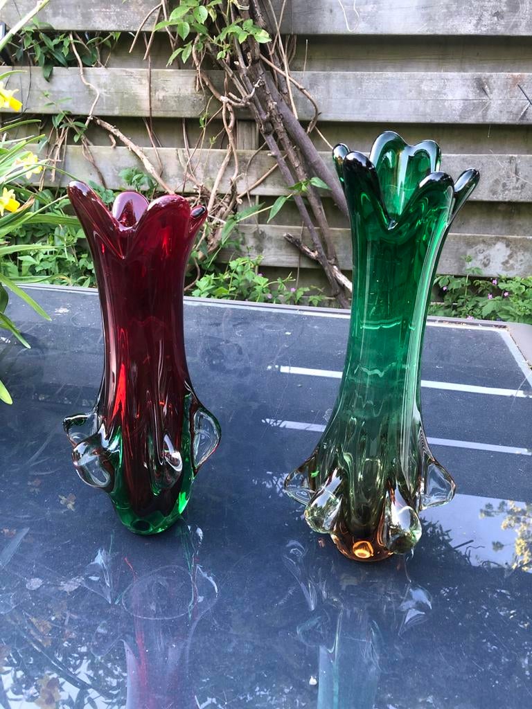 Rode en groene Murano glas vazen - zware kwaliteit, Ophalen of Verzenden