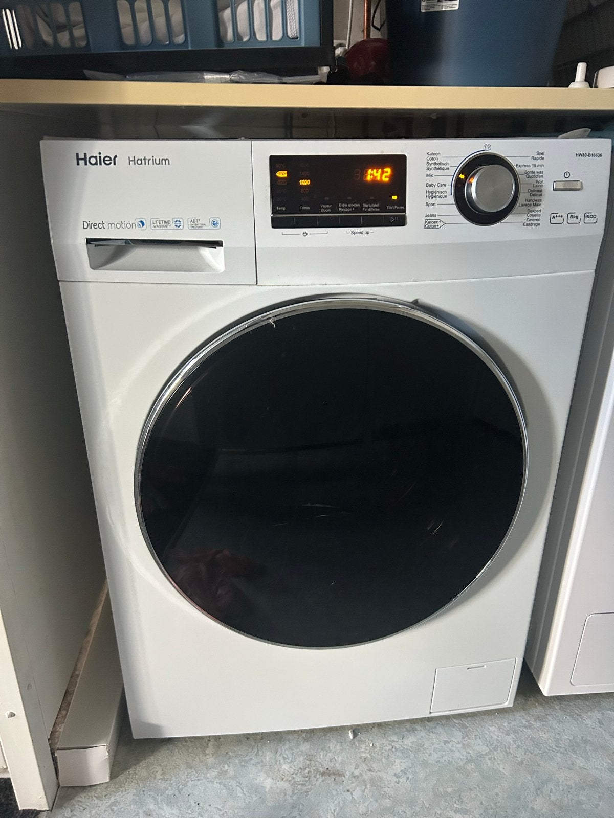 Haier HW-80-B16636 Wasmachine, Ophalen, Gebruikt, 8 tot 10 kg, 1600 toeren of meer