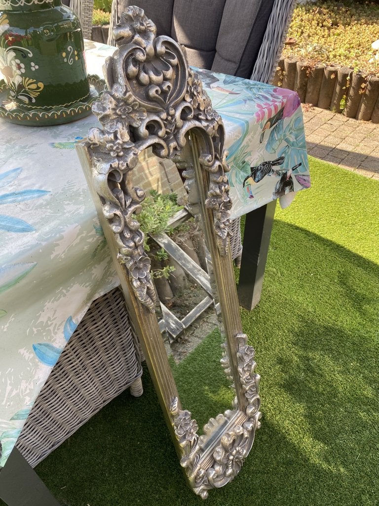 zilverkleurige spiegel met geslepen glas., Ophalen, Minder dan 50 cm, 100 tot 150 cm, Zo goed als nieuw
