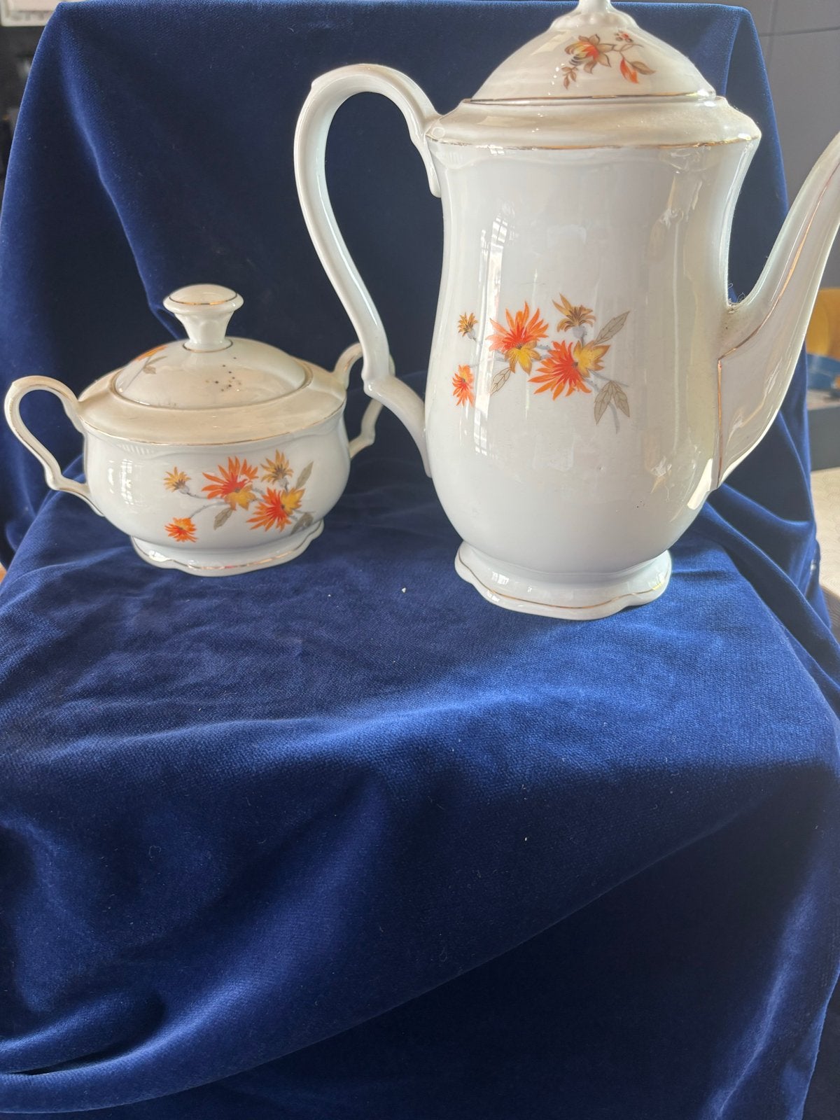 Antieke Oud Engels Koffie- en Suikerset met Bloemen, Ophalen of Verzenden