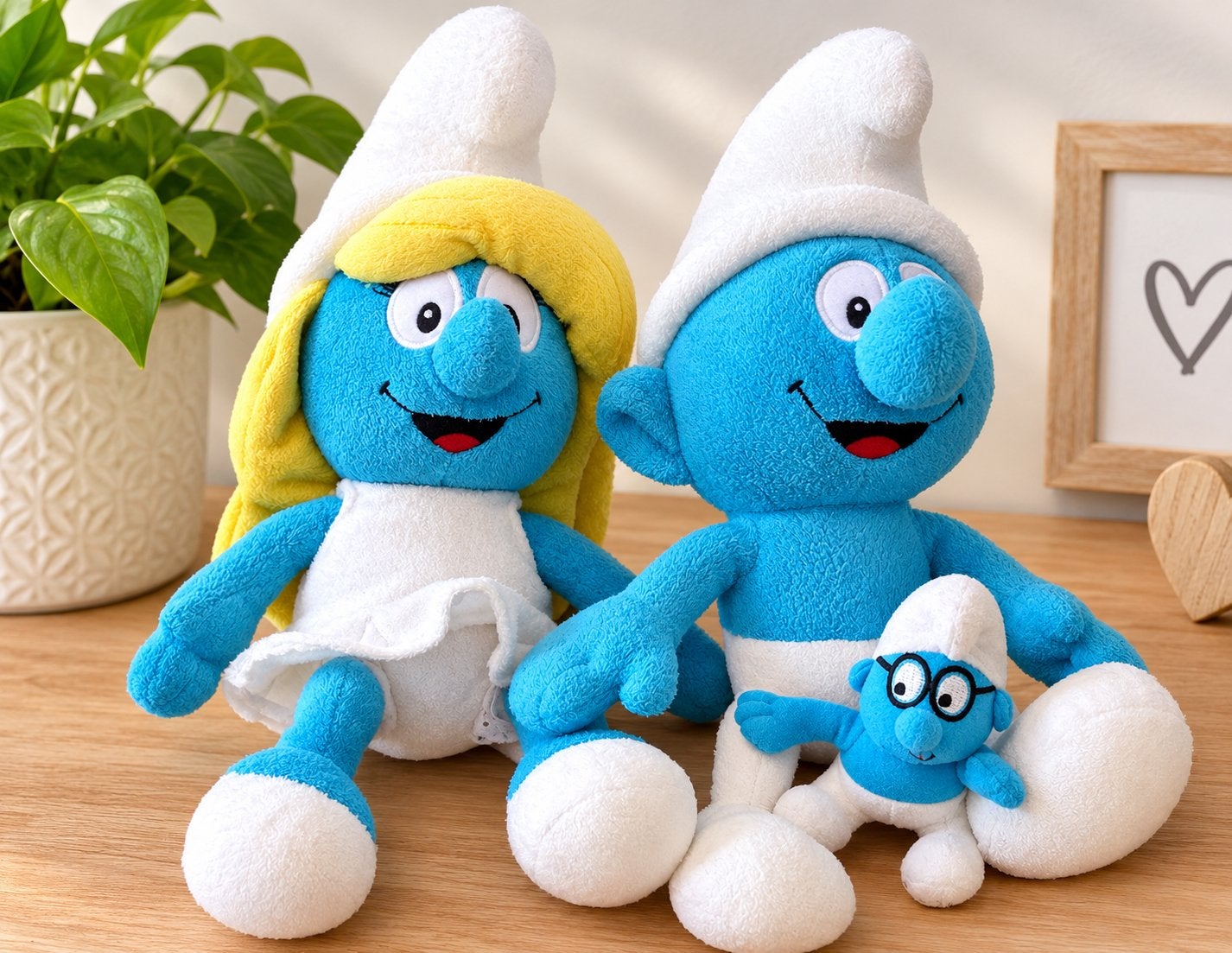 Knuffel Smurfen-trio: Smurfin, Vrolijke Smurf & Brainy!, Gebruikt, Overige karakters, Overige typen, Blauw