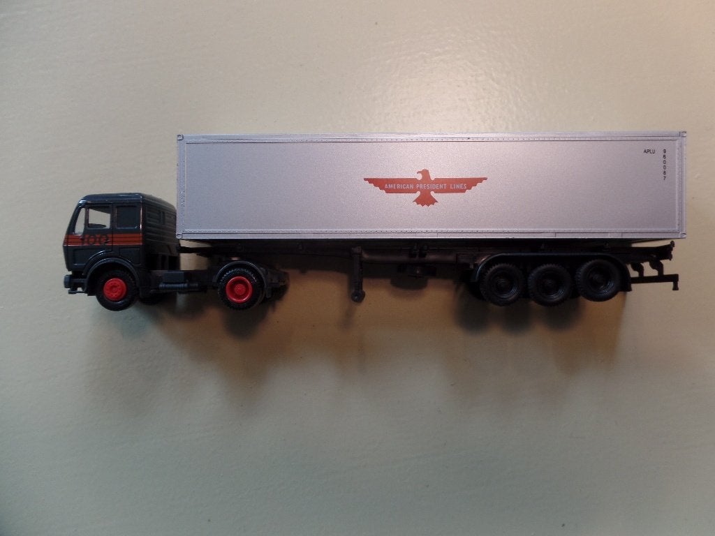 Mercedes trekker oplegger American Presedent Lines Herpa, Verzenden, Gebruikt, Bus of Vrachtwagen, Herpa