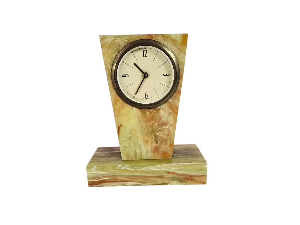 Pendule - Marmer - Art Deco stijl - opwind mechanisme - 50's, Ophalen of Verzenden