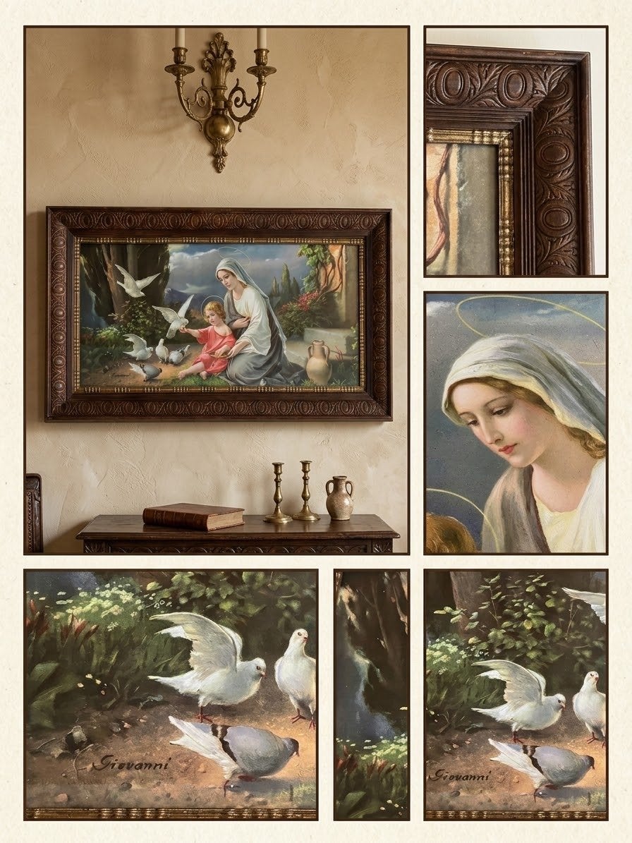 Klassieke afberlding Maria met kind met zeer mooie kader, Ophalen, Portret of Personen, Gesigneerd, Klassiek