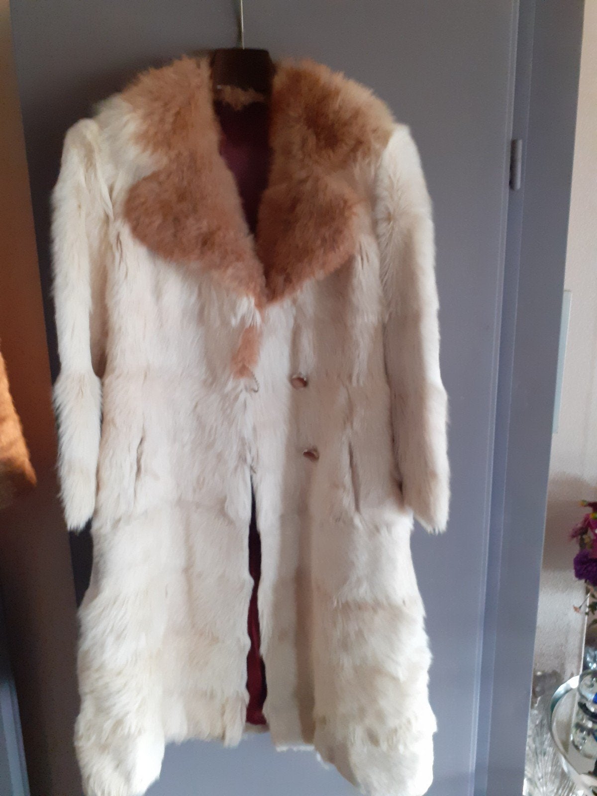 Vintage lange echte bontjas bont jas bontmantel 34, Ophalen of Verzenden, Zo goed als nieuw, Maat 34 (XS) of kleiner, Wit