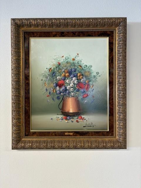 Koperen pot met bloemen, Ophalen