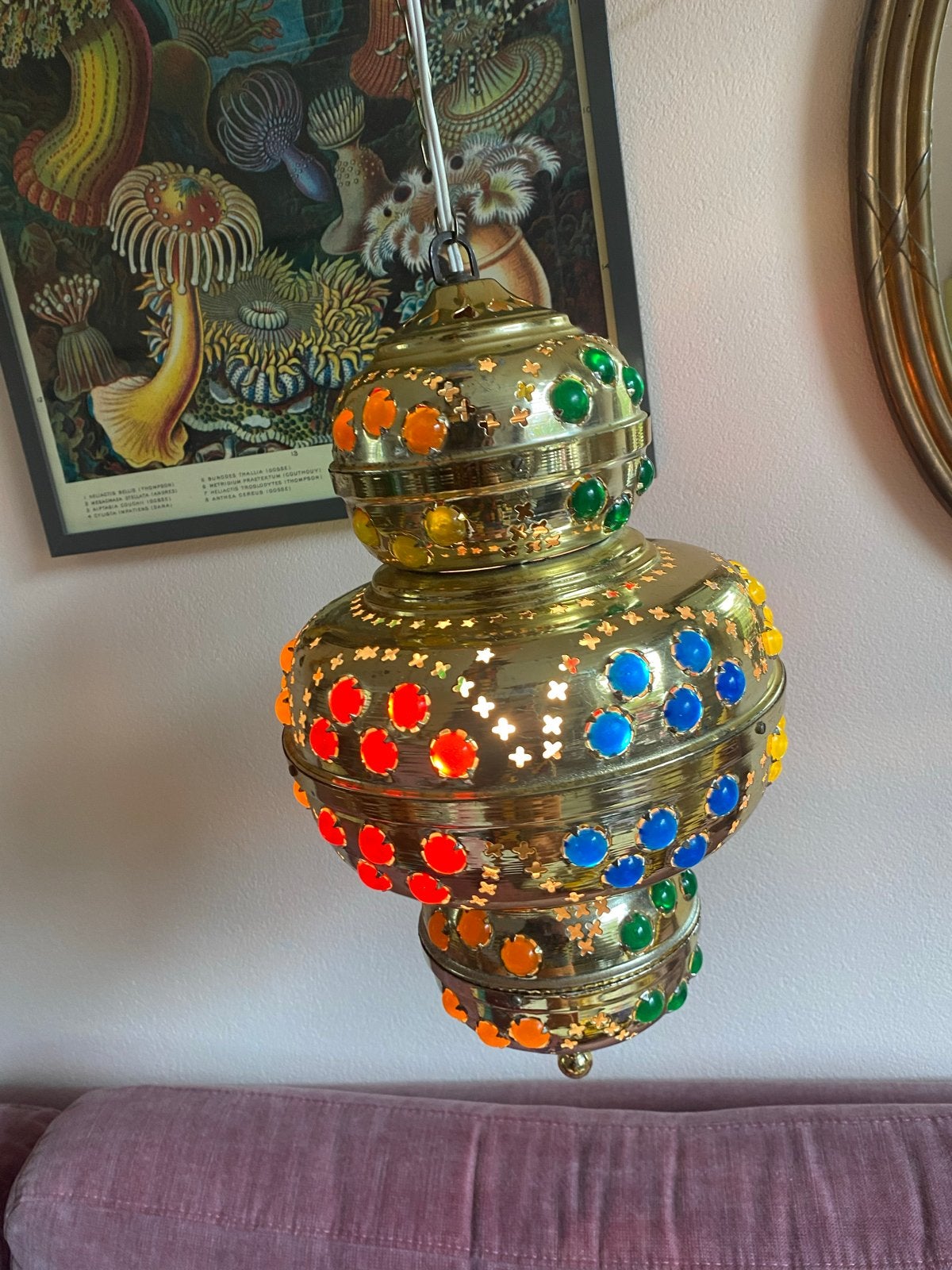 Vintage Oosterse Hanglamp met Gekleurde Kralen, Huis en Inrichting, Ophalen of Verzenden, Gebruikt, Metaal, Oosters