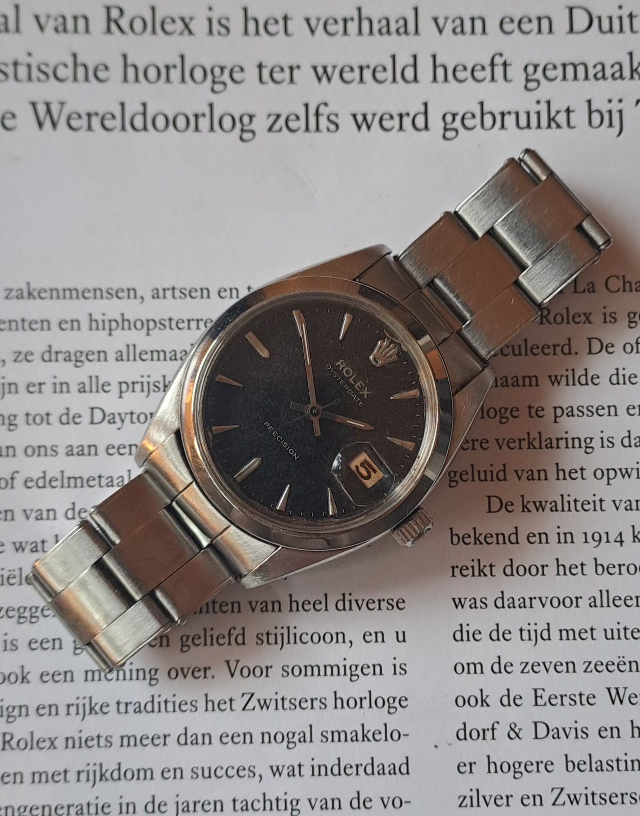 Vintage Rolex Oysterdate Precision 6494 Zwart Roulette 1959, Overige merken, Staal, Met bandje, Polshorloge
