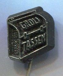 Groli tassen zwart plastic speldje ( U_542 ), Verzamelen, Verzenden, Zo goed als nieuw, Merk, Speldje of Pin