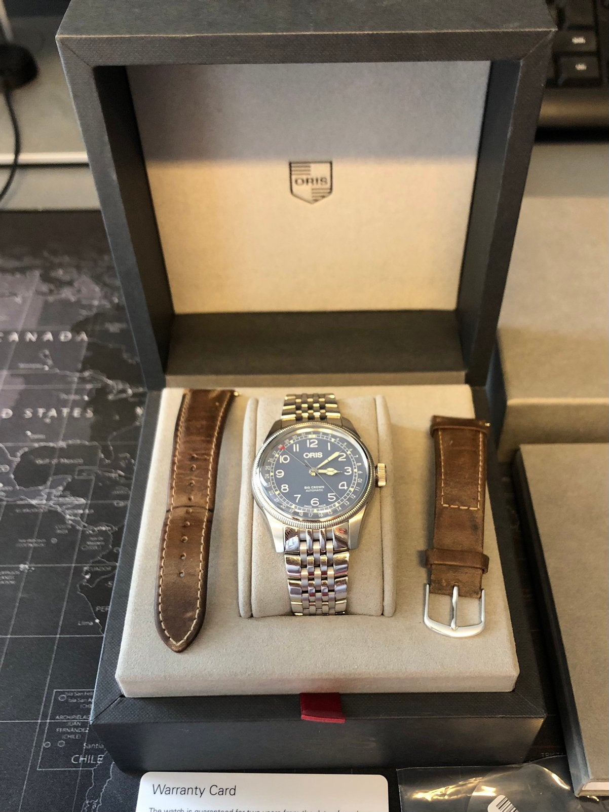Oris Big Crown Pointer Date 40 mm – blauw – full set, Staal, Staal, Polshorloge, Zo goed als nieuw