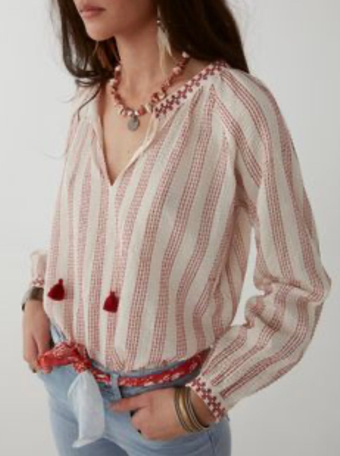 MAISON HOTEL Embroidered Blouse White Red Boho Folk Resort, Ophalen of Verzenden, Zo goed als nieuw, Maat 46/48 (XL) of groter
