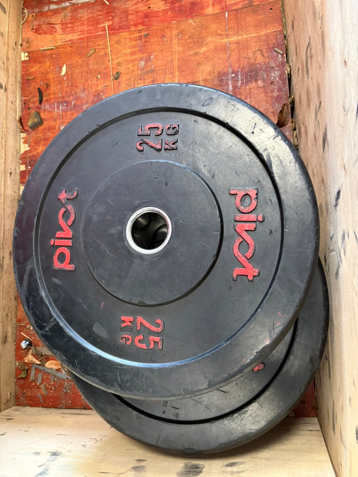 2 x 25 kg pivot bumperplates Olympische halter schijven, Ophalen, Halterschijven, Gebruikt, 2 x 25 kg