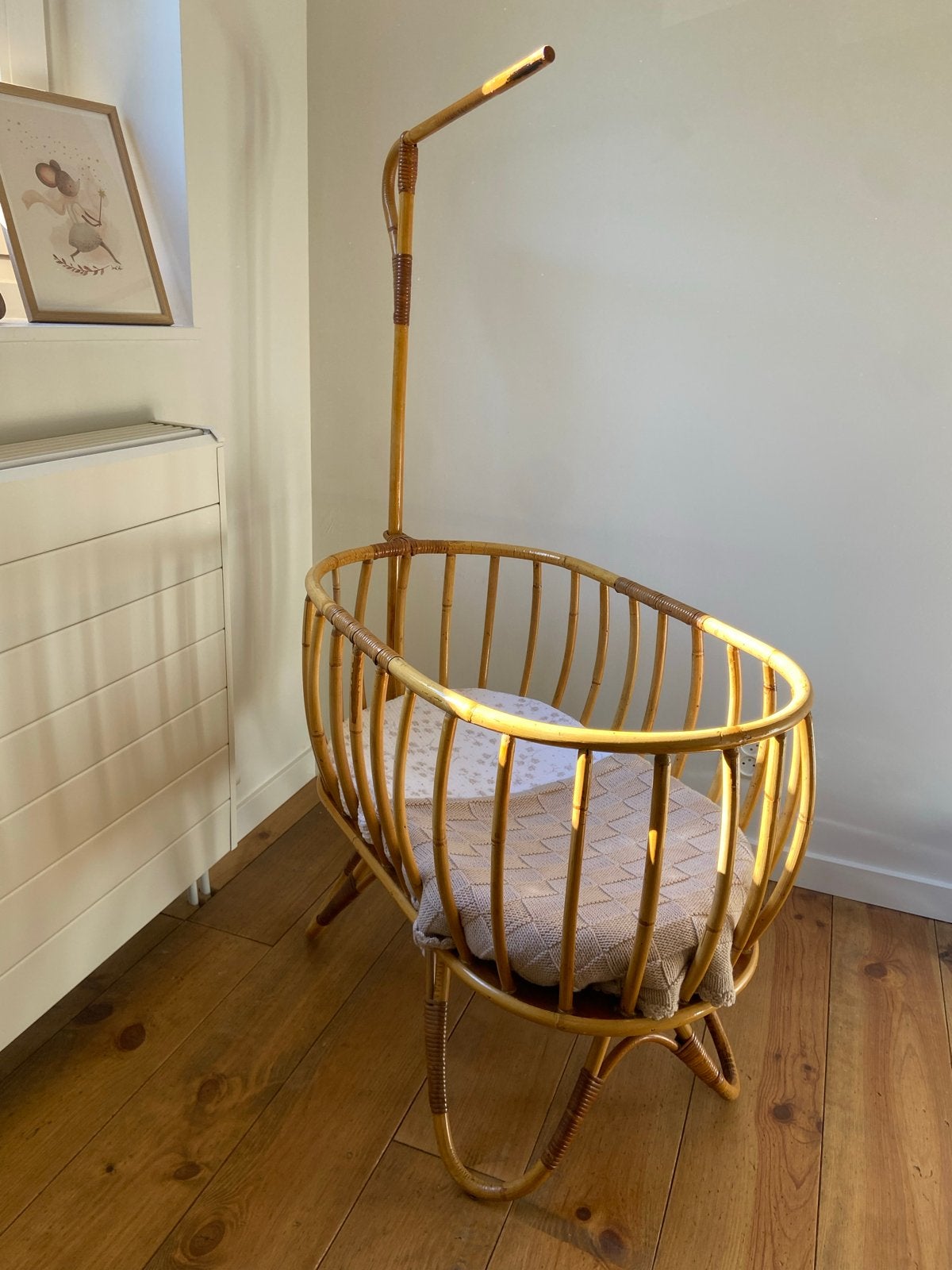 Vintage rotan wieg met hemelstok, Ophalen, Gebruikt, Wieg