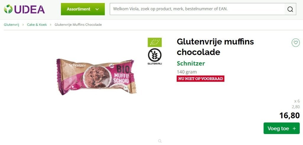 glutenvrije muffins chocolade schnitzer ekoplaza udea, Ophalen