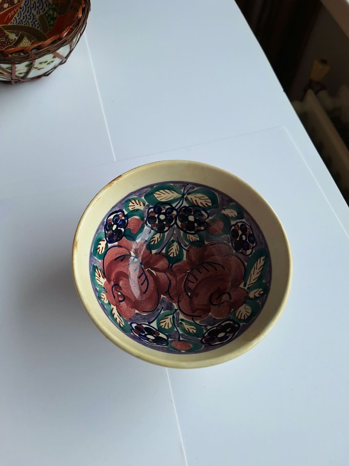 Vintage Boleslawiec Fajans kom met bloemmotief, Ophalen