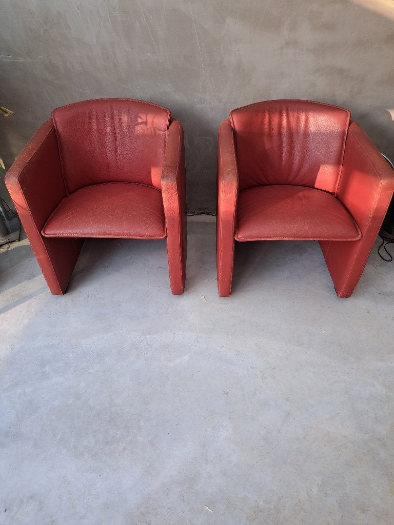 Leolux fauteuils leer Terracotta kleur, Ophalen, Gebruikt, 50 tot 75 cm, Leer