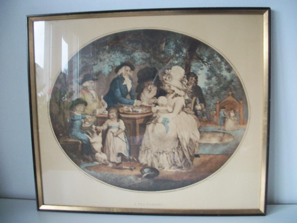 A Tea Garden - George Morland in lijst - 54,5 x 46,5 Vintage, Ophalen of Verzenden, Zo goed als nieuw, Schilderij, Minder dan 50 cm