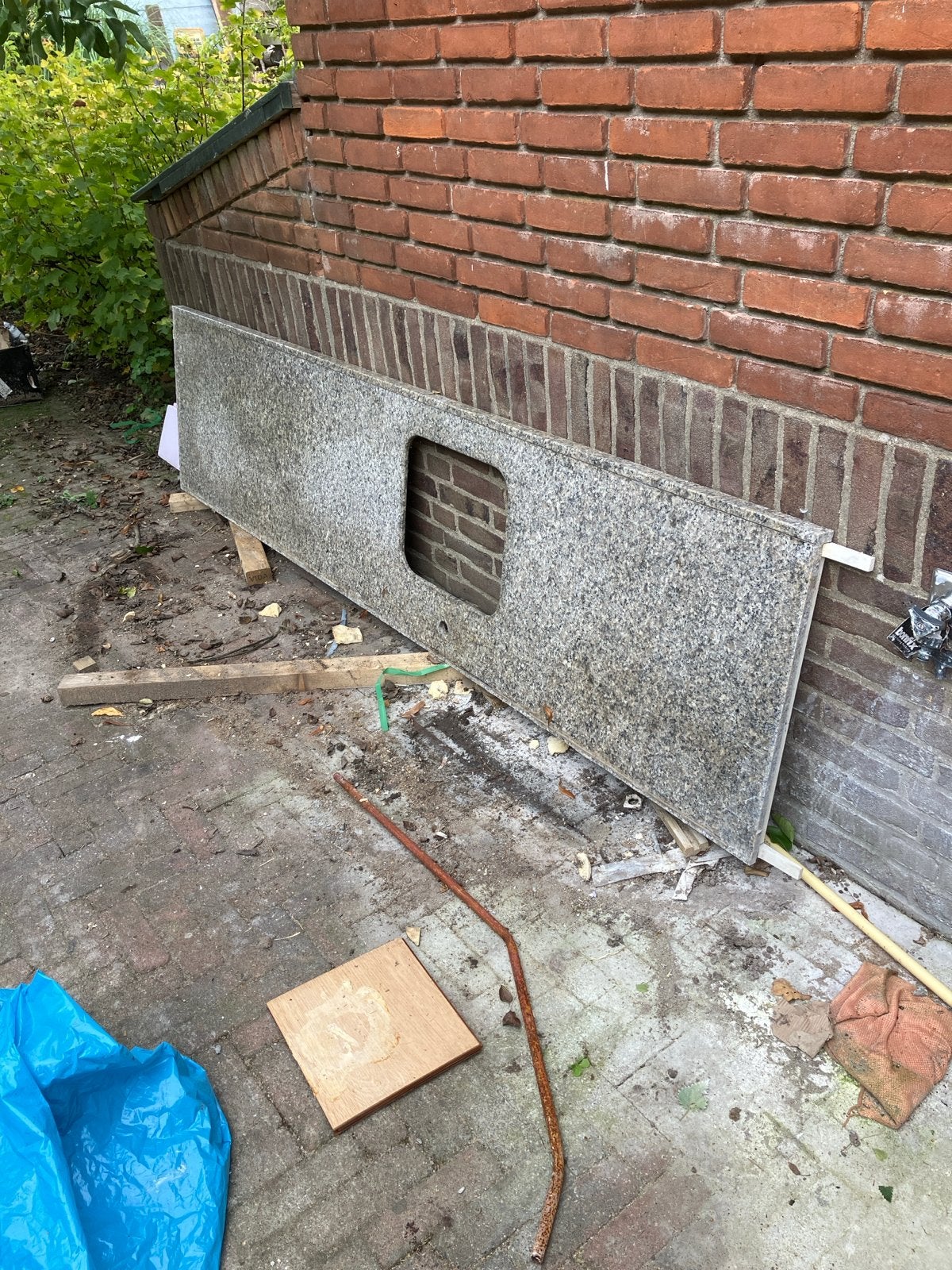 Marmeren aanrechtblad 300 cm met uitsparing, Ophalen, Gebruikt, Steen/keramiek, Grijs