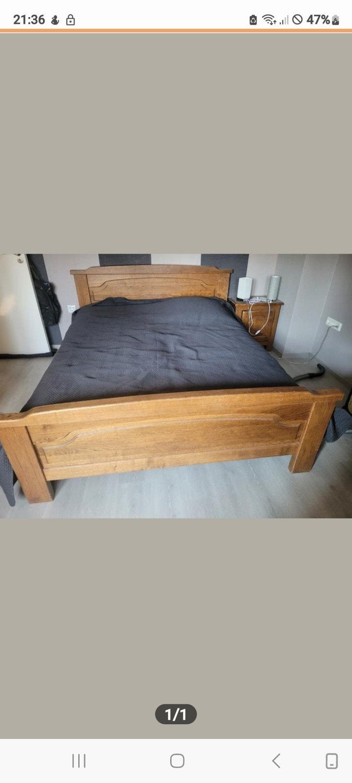 Eiken bed met 2 nachtkastjes, Ophalen of Verzenden, Gebruikt, Tweepersoons