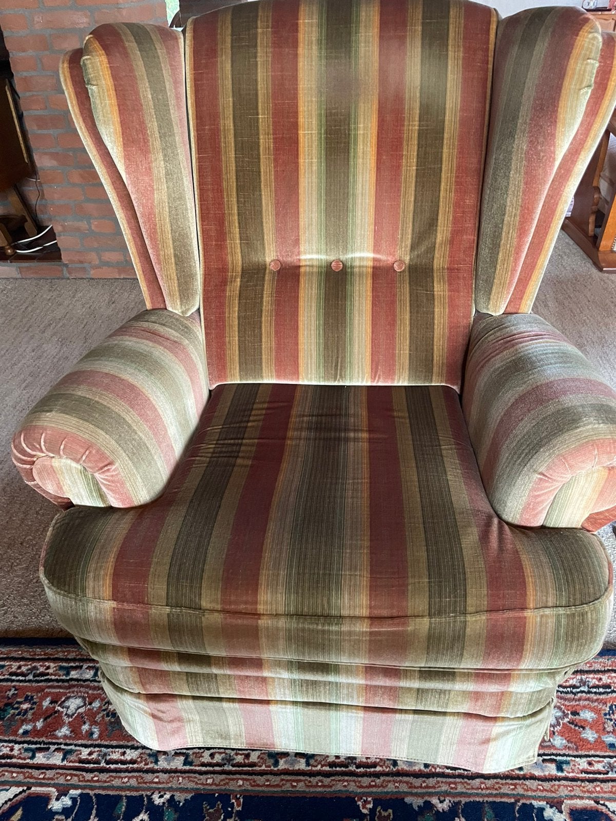 Fauteuil in gestreepte stof, Ophalen, Gebruikt, 75 tot 100 cm, Stof