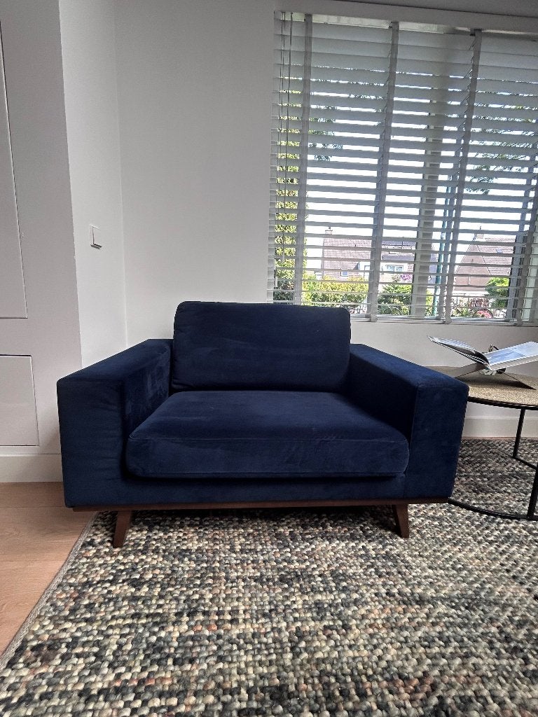 Loveseat velours/ fauteuil donkerblauw NOUS living, Ophalen, Gebruikt, 75 tot 100 cm, 100 tot 125 cm