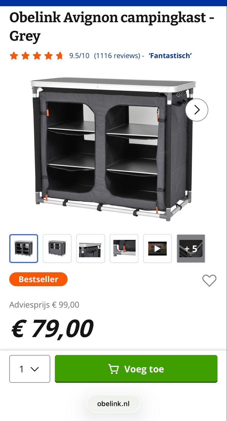 Obelink Avignon campingkast - Grijs, Ophalen, Gebruikt