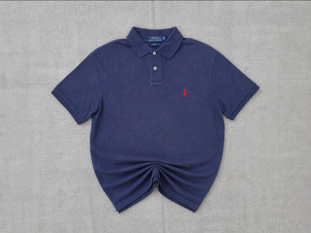 Polo Ralph Lauren Custom Fit polo - Donkerblauw - Maat M, Ophalen of Verzenden, Maat 48/50 (M), Blauw, Polo Ralph Lauren