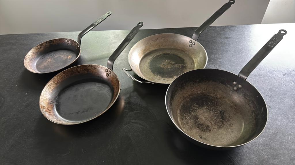 4 pannen de Byer gebruikt, Ophalen of Verzenden, Gebruikt, Overige materialen, Overige typen