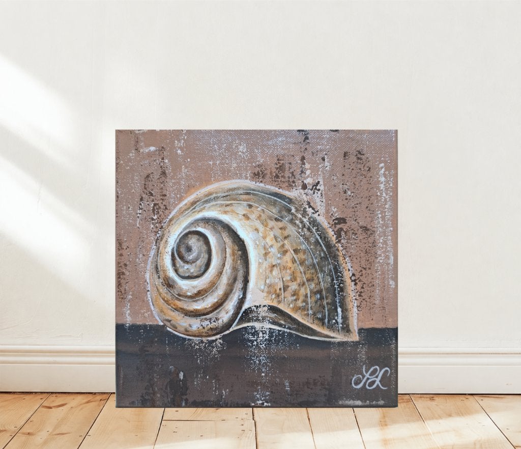 Handpainted Seashell Canvas Art. (20x20cm), Expressionistisch, Gesigneerd, Maritiem / water, Acrylverf