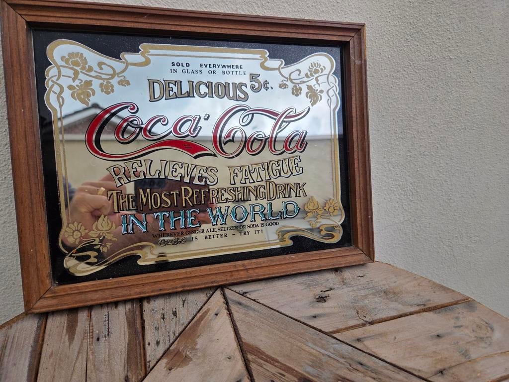 Vintage Coca-Cola reclamespiegel, Verzamelen, Ophalen of Verzenden, Gebruikt, Reclamebord