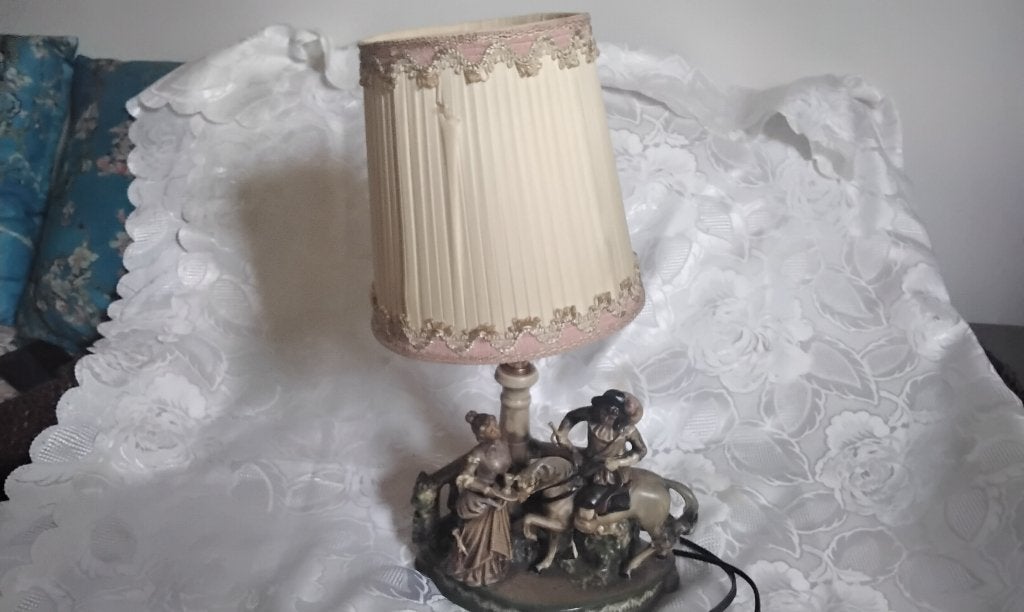 Vintage Lamp Porselein Dame Ridder Te Paard Dresden Tafereel, Ophalen